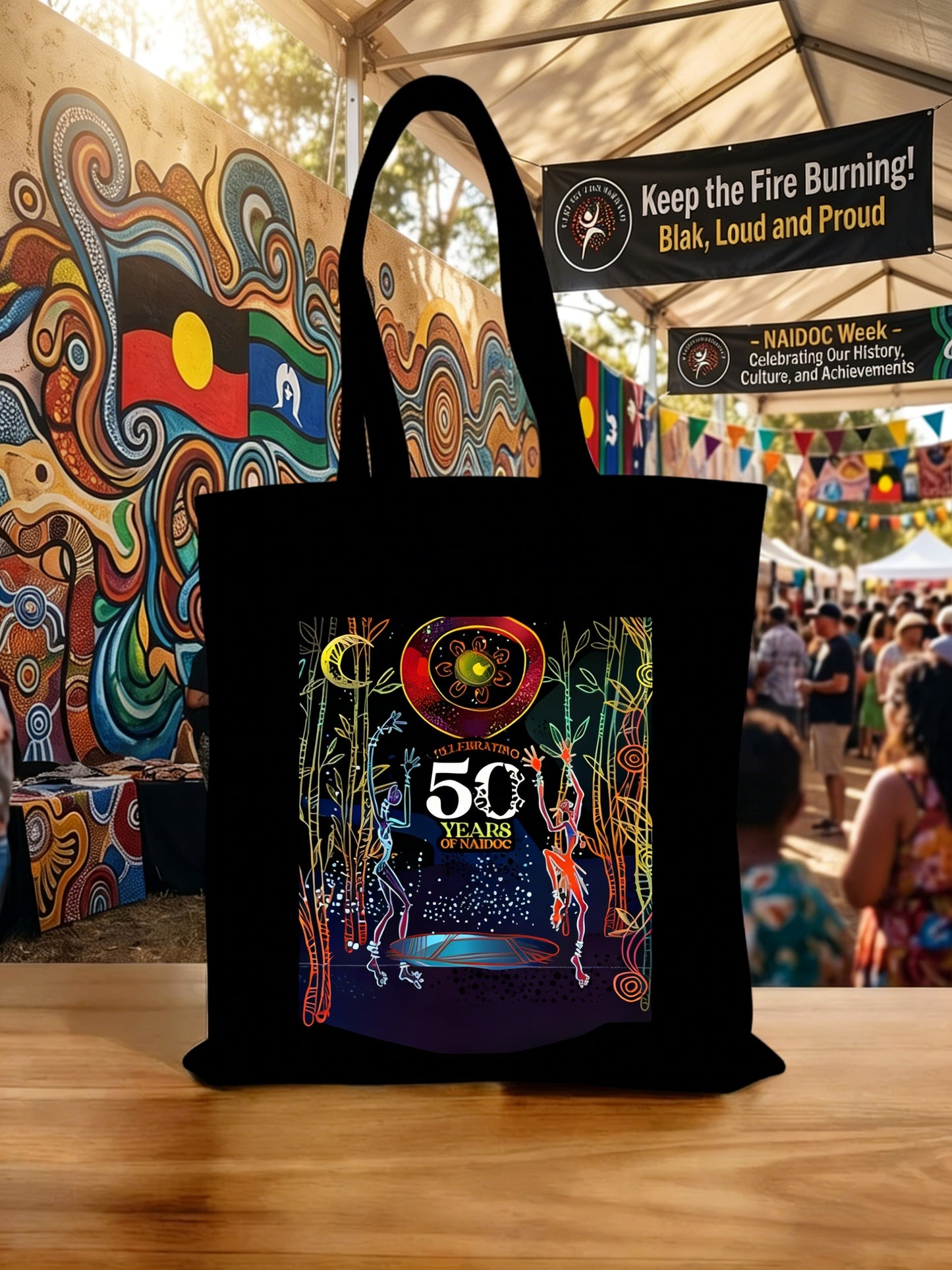 Unisex Vintage  AU Aboriginal Art NAIDOC Week Printed  Tote Bag