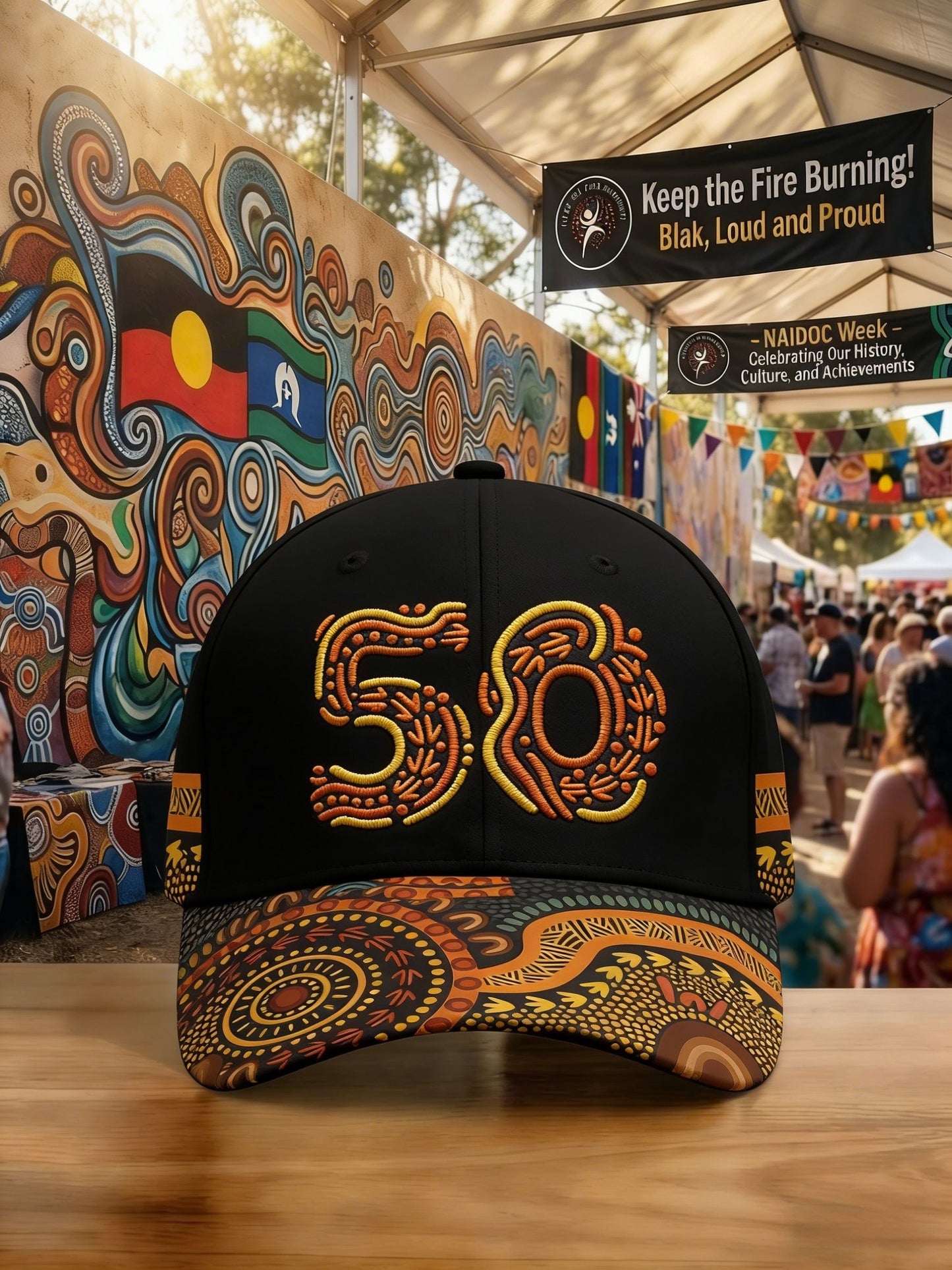 Unisex Vintage  AU Aboriginal Art NAIDOC Week Printed Washed Hat