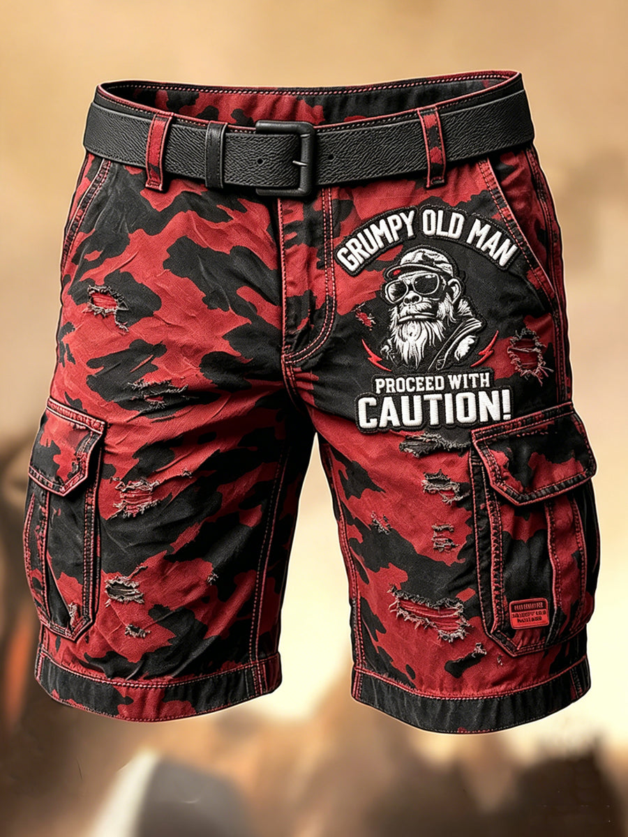 Men's Retro Vacation Business Old Fuckers Club Art Print Casual Shorts
