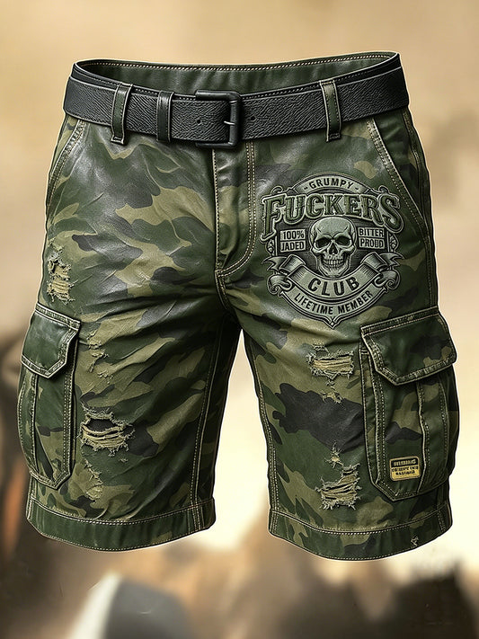 Men's Retro Vacation Business Old Fuckers Club Art Print Casual Shorts