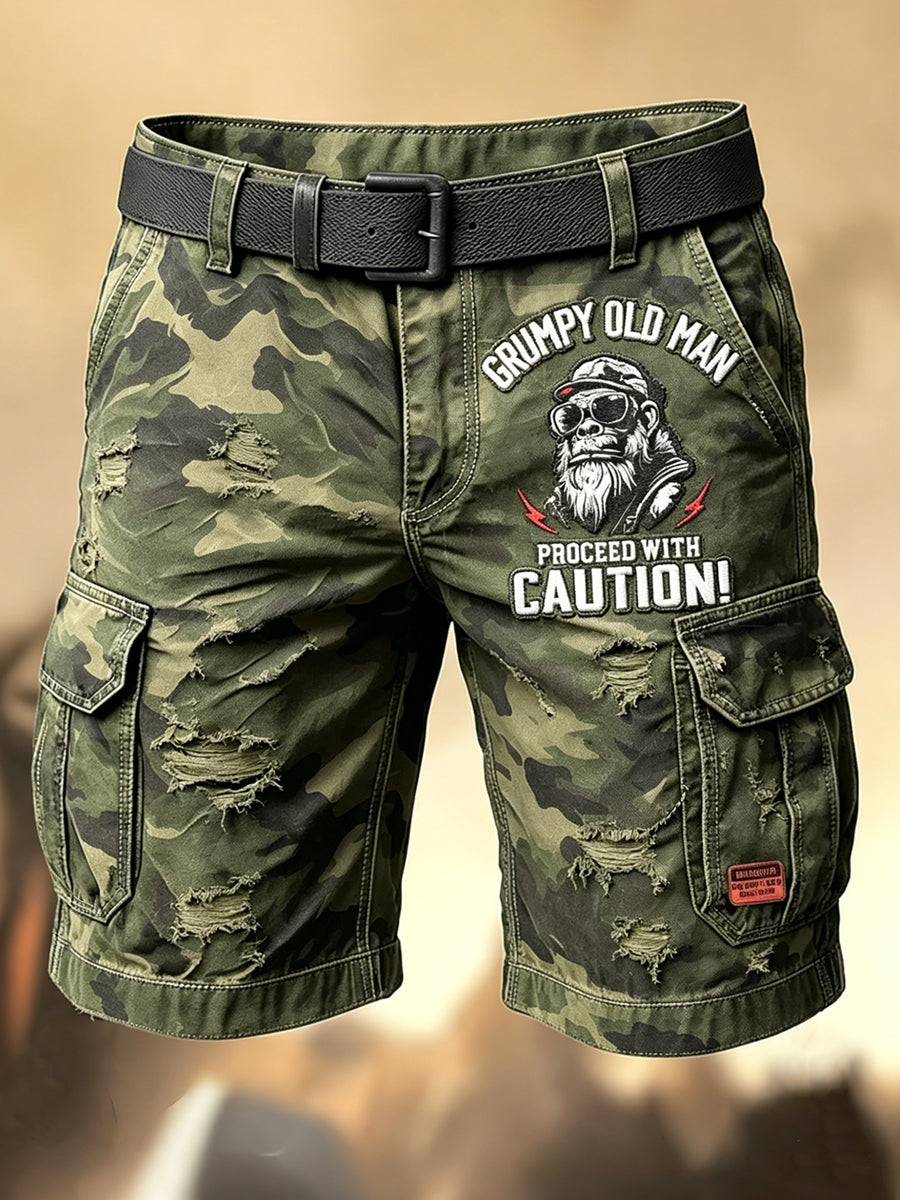 Men's Retro Vacation Business Old Fuckers Club Art Print Casual Shorts