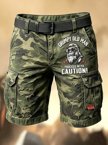Men's Retro Vacation Business Old Fuckers Club Art Print Casual Shorts