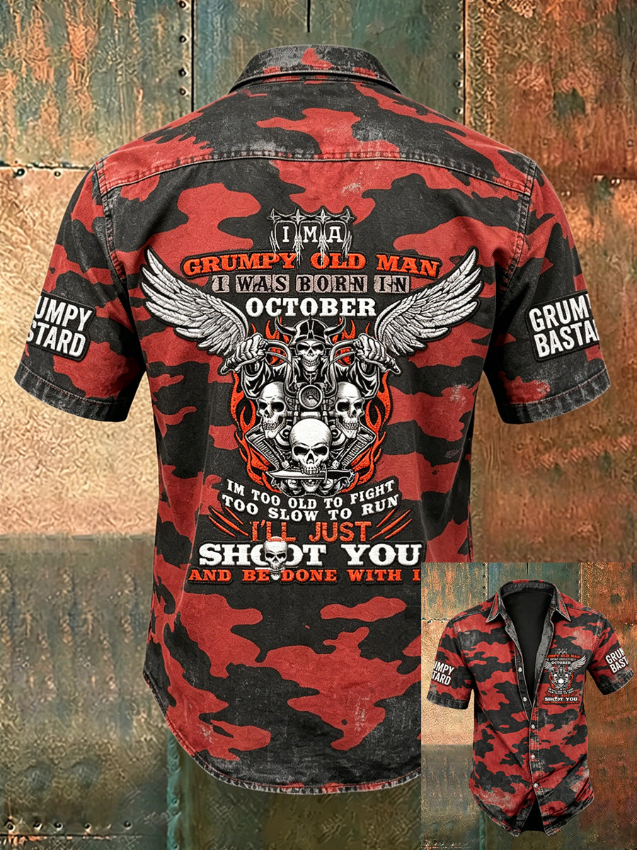 Men's Old Fuckers Club Print Casual Short Sleeved Shirt