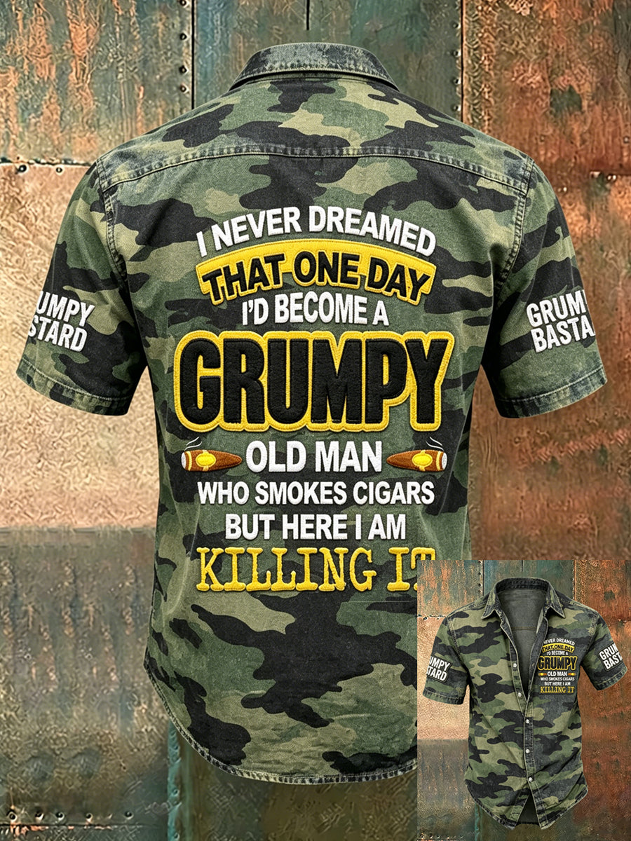 Men's Old Fuckers Club Print Casual Short Sleeved Shirt