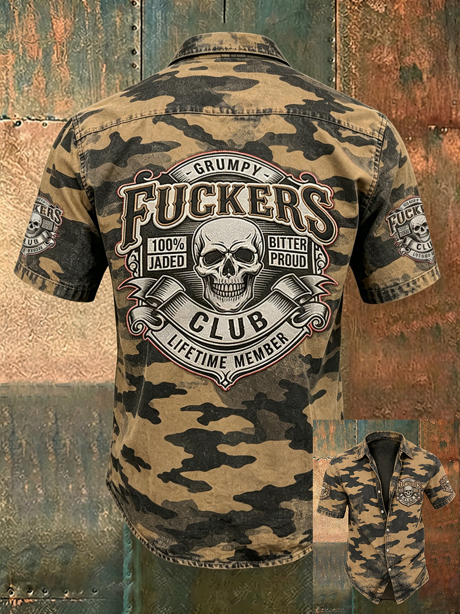 Men's Old Fuckers Club Print Casual Short Sleeved Shirt