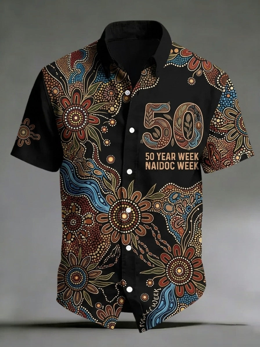 Men's AU Aboriginal Culture Printed Casual Short-Sleeve Shirt