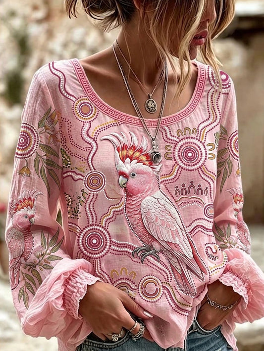 Women's AU Cockatoo Aboriginal Art NAIDOC Week Printed Top