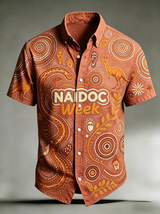 Men's AU Aboriginal Culture Printed Casual Short-Sleeve Shirt