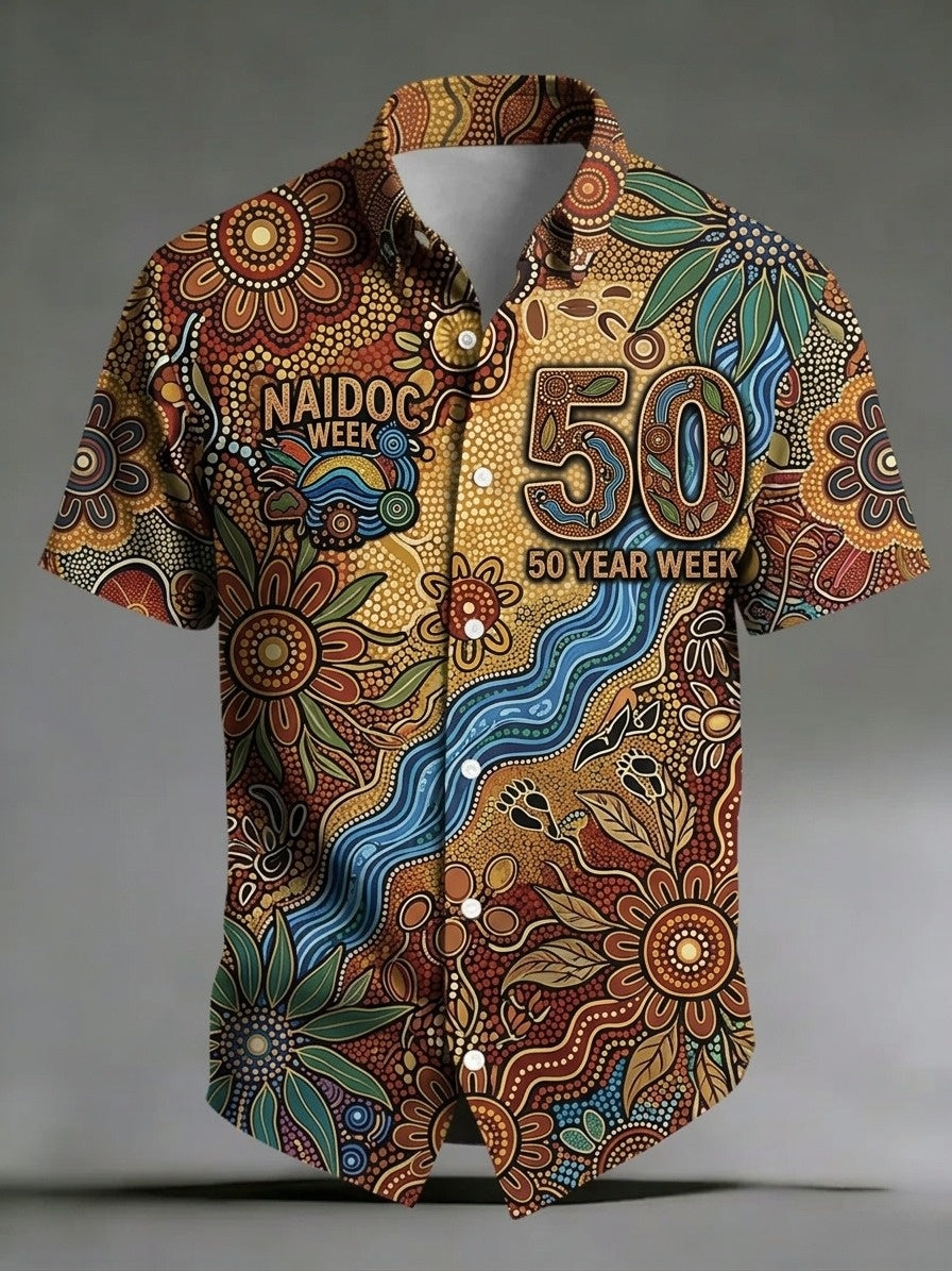 Men's AU Aboriginal Culture Printed Casual Short-Sleeve Shirt