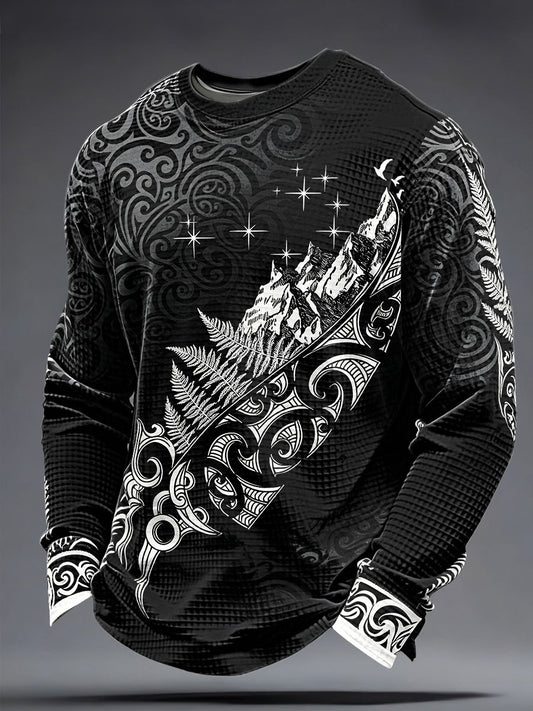 Men's Maori Art Matariki Printed Waffle Sweatshirt
