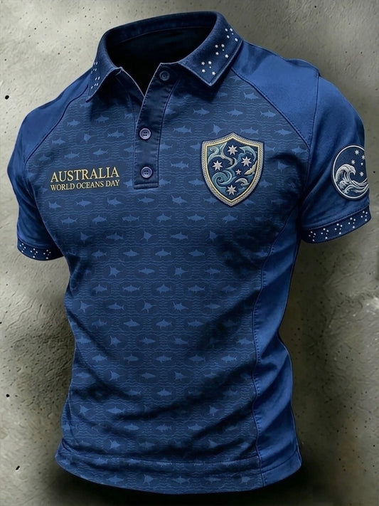 Retro Australian World Oceans Day Art Short-Sleeve Polo Shirt