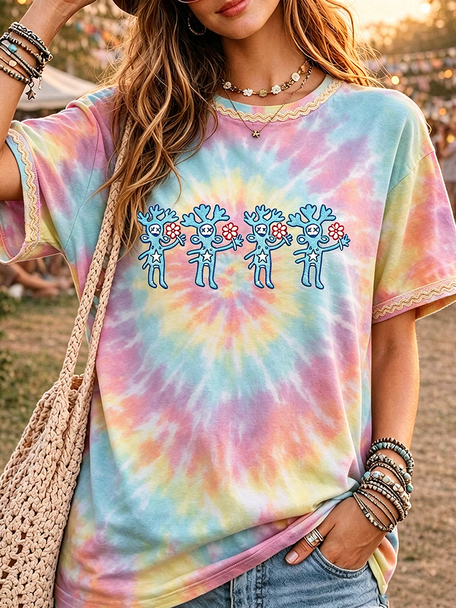 Women's Music Festival Printed Vintage Fashion Loose Short Sleeve T-Shirt