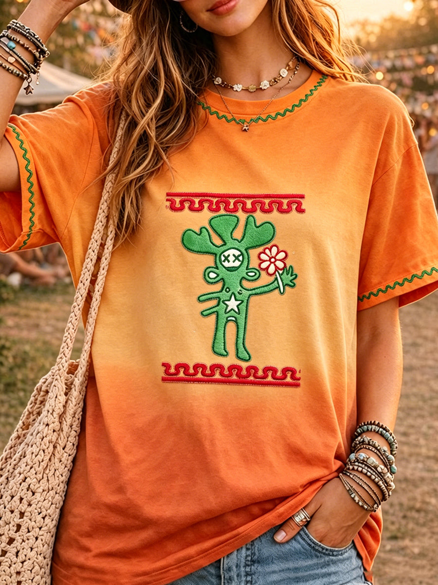 Women's Music Festival Printed Vintage Fashion Loose Short Sleeve T-Shirt