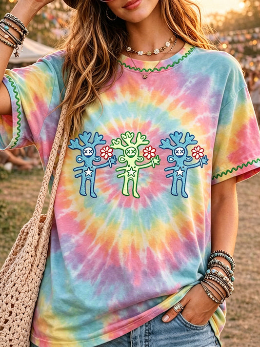 Women's Music Festival Printed Vintage Fashion Loose Short Sleeve T-Shirt