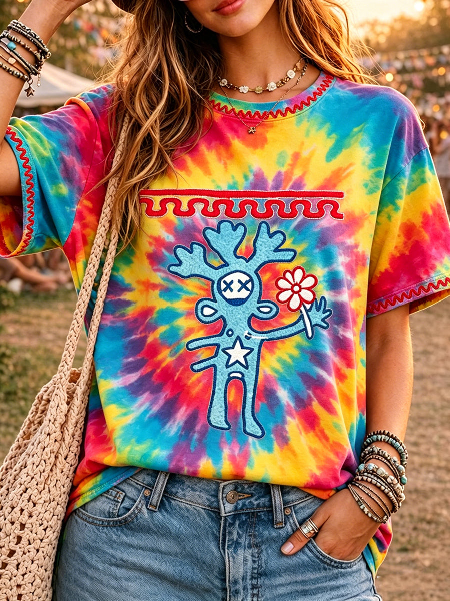 Women's Music Festival Printed Vintage Fashion Loose Short Sleeve T-Shirt