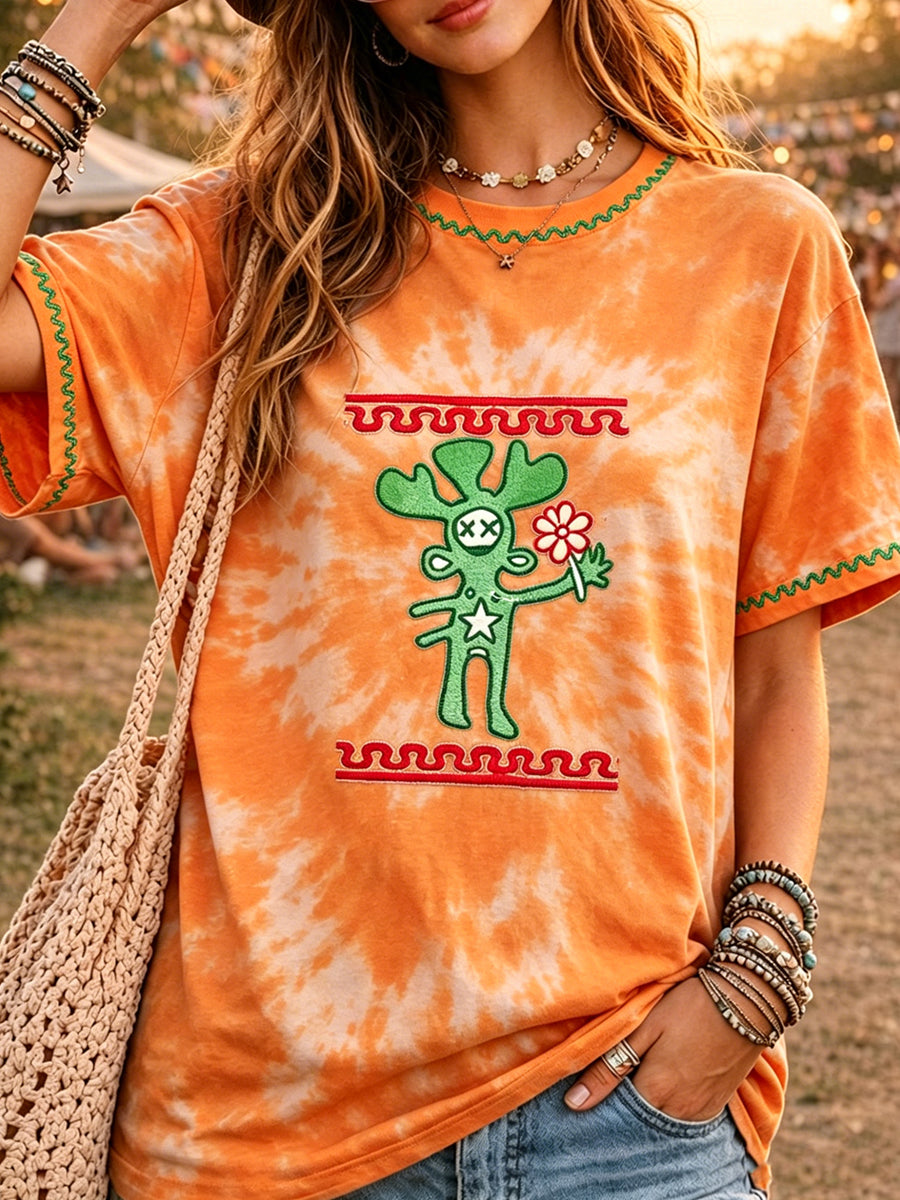 Women's Music Festival Printed Vintage Fashion Loose Short Sleeve T-Shirt