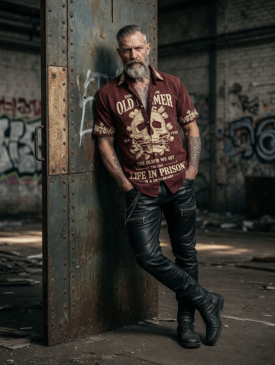 Men's Grumy Old Man Print Casual Short Sleeved Shirt
