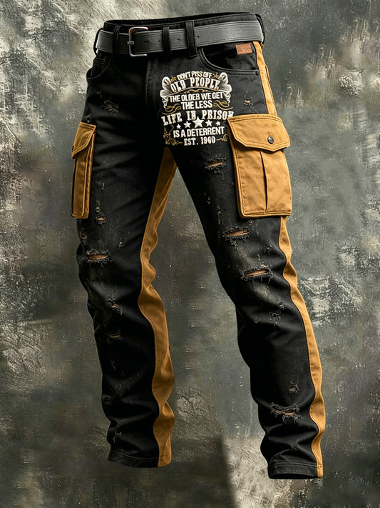 Men's Retro Old Fuckers Club Art Print Casual Workwear Trousers