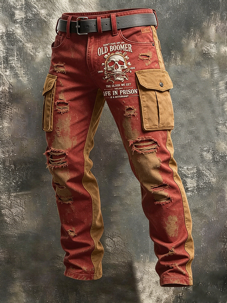 Men's Retro Old Fuckers Club Art Print Casual Workwear Trousers