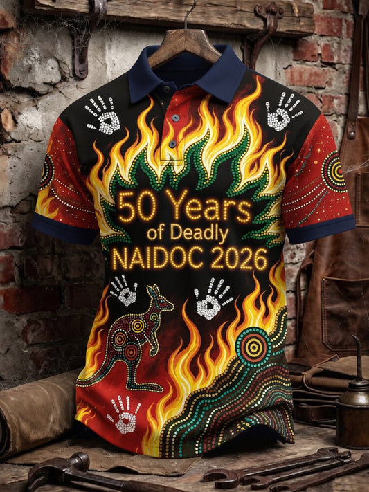 Retro Australian-Style NAIDOC Art Print Casual Polo Shirt