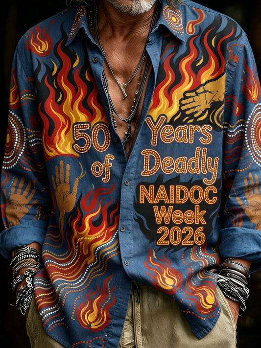 Vintage Australian-Style NAIDOC Art Print Casual Shirt