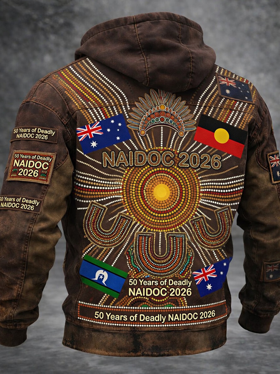 Vintage Australian-Style NAIDOC Art Print Casual Hooded Jacket