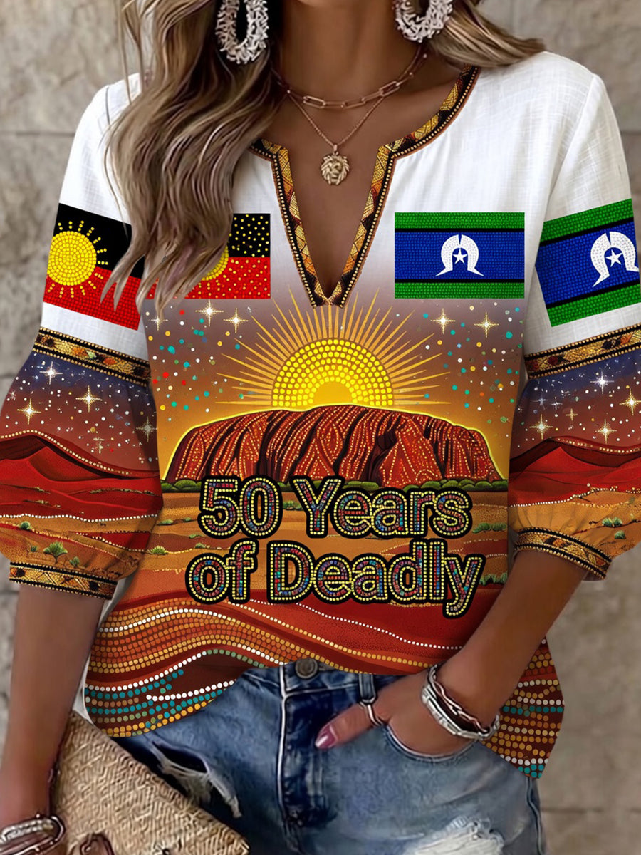 Vintage Australian-Style NAIDOC Art Print Casual Top