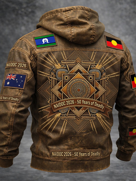 Vintage Australian-Style NAIDOC Art Print Casual Hooded Jacket