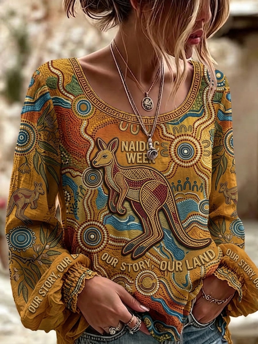 Women's AU Kangaroo Aboriginal Art NAIDOC Week Printed Top