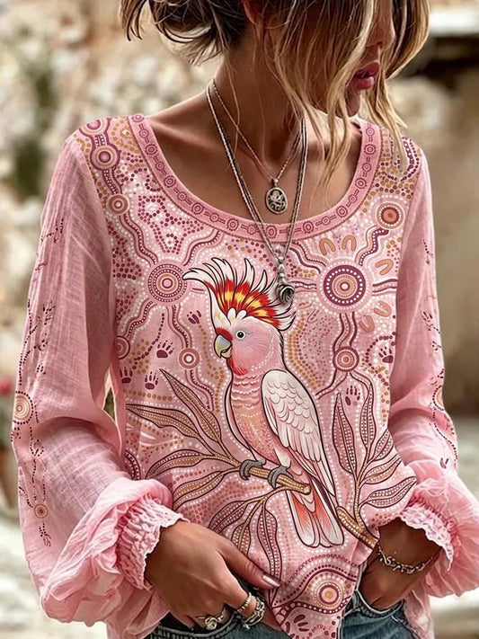 Women's Australia Cockatoo Aboriginal Art Printed Top