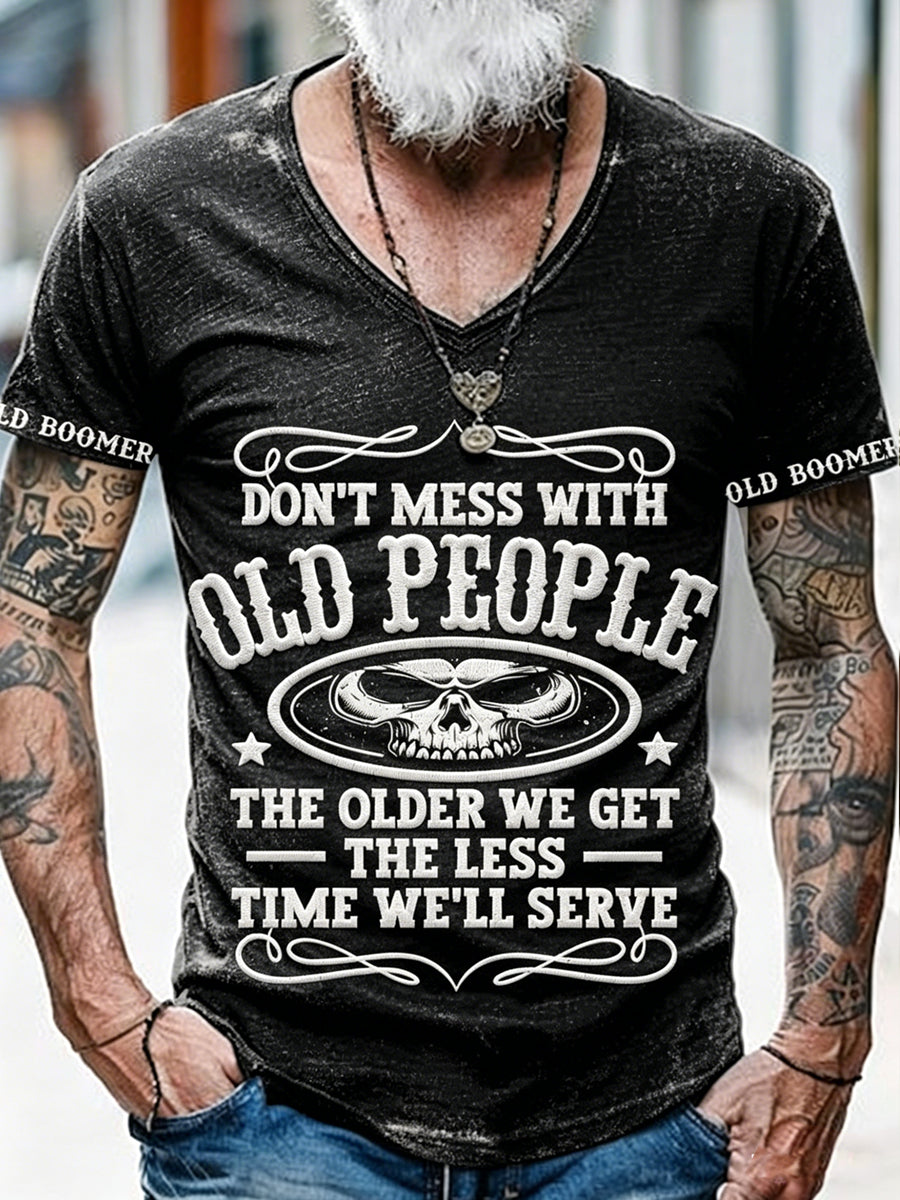 Men's Don't Piss Off Old Peopel Printed Vintage Fashion Loose Short Sleeve T-Shirt
