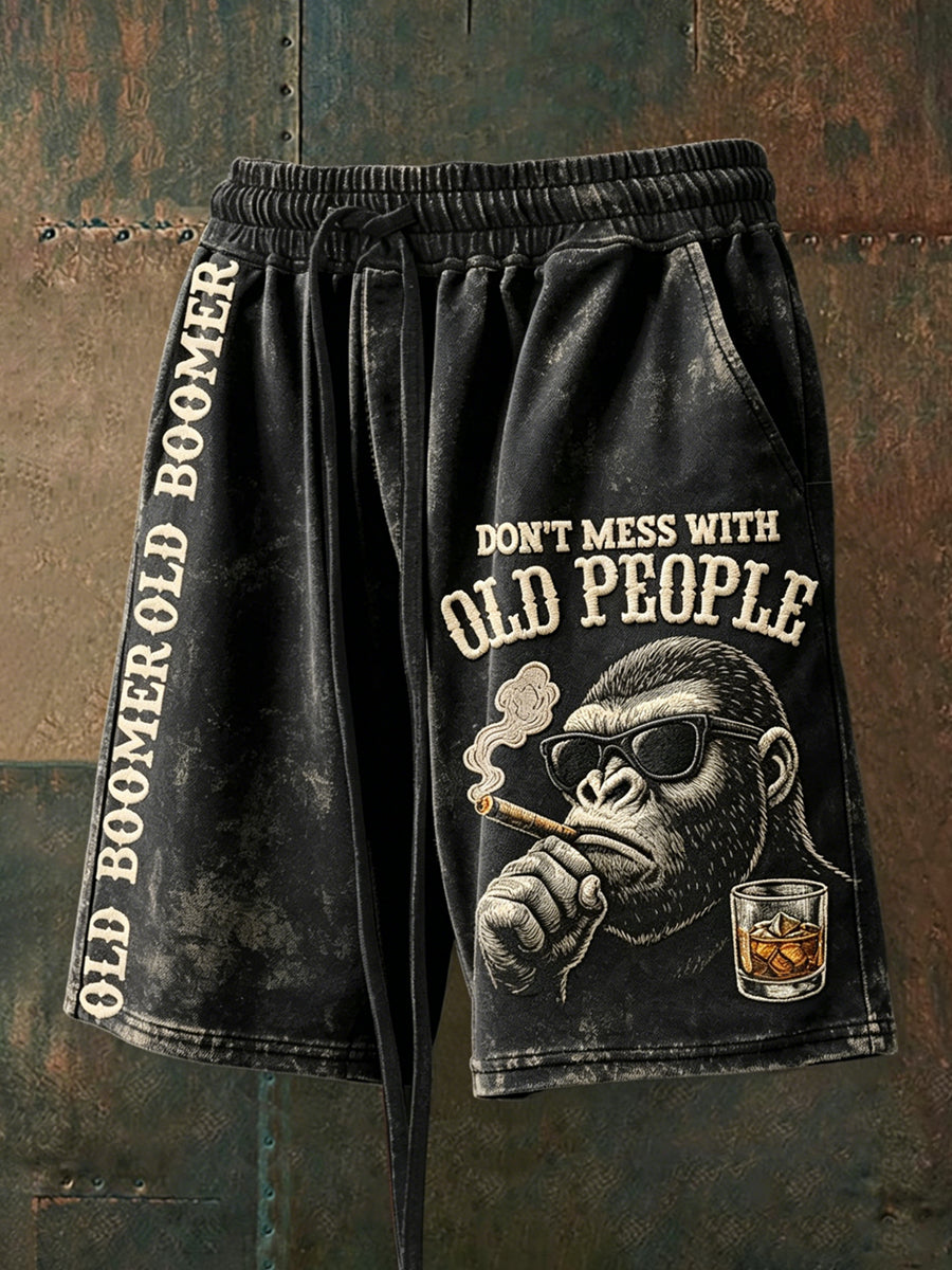 Men's Don't Piss Off Old Peopel Print Drawstring Shorts
