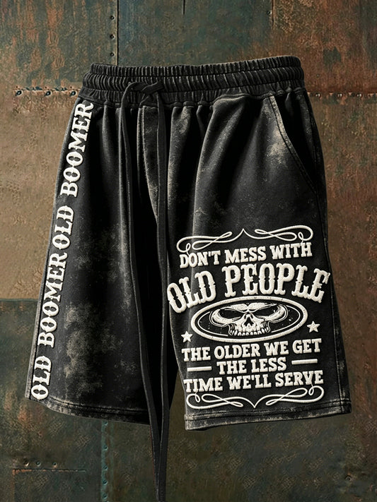 Men's Don't Piss Off Old Peopel Print Drawstring Shorts