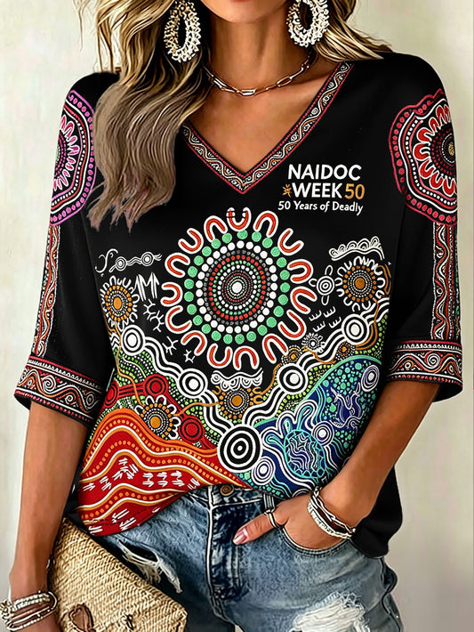 Women's AU Aboriginal Culture 50 Years of Deadly NAIDOC WEEK Printed T-shirt