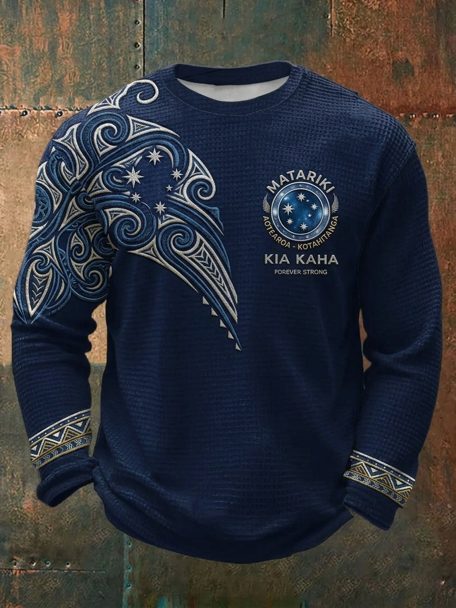 Men's NZ Maori Art Kia Kaha Printed Waffle Tops