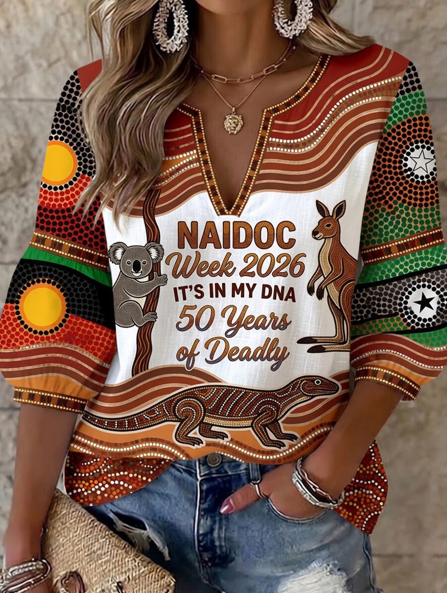 Women's Vintage Australian Art Print Casual Top