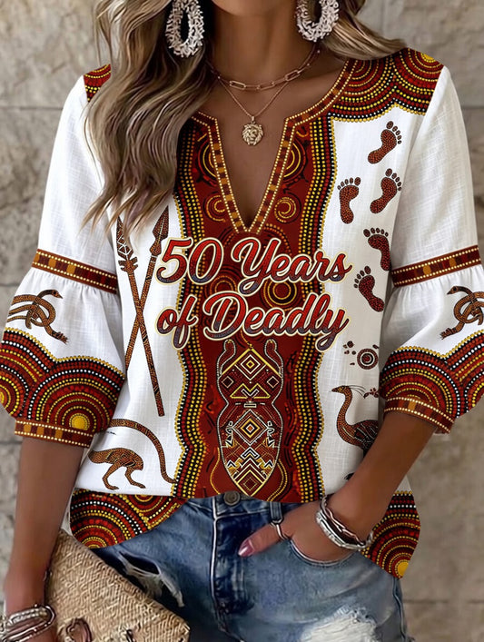 Women's Vintage Australian Art Print Casual Top