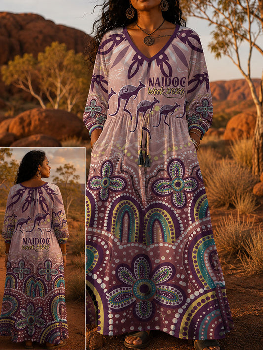 Women's NAIDOC Week Aboriginal Art Printed Linen Dress