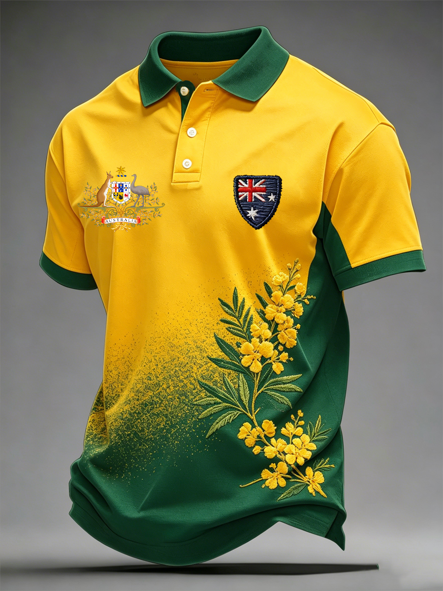 Men's  Australian Wattle Floral Print polo shirt