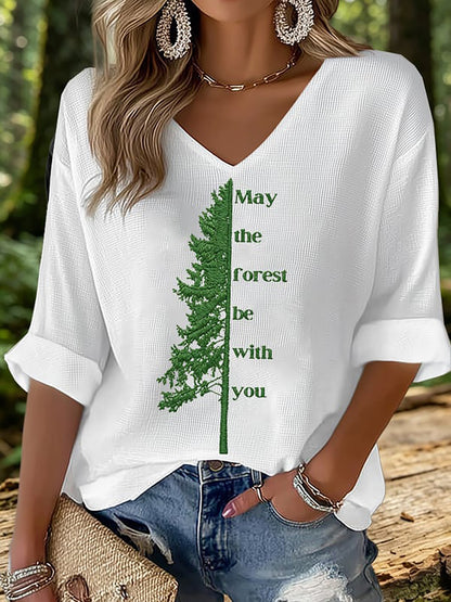 Women's May The Forest Be With You Printed Waffle T-shirt