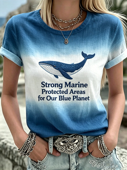 Women's World Ocean Day Print Casual T-Shirt