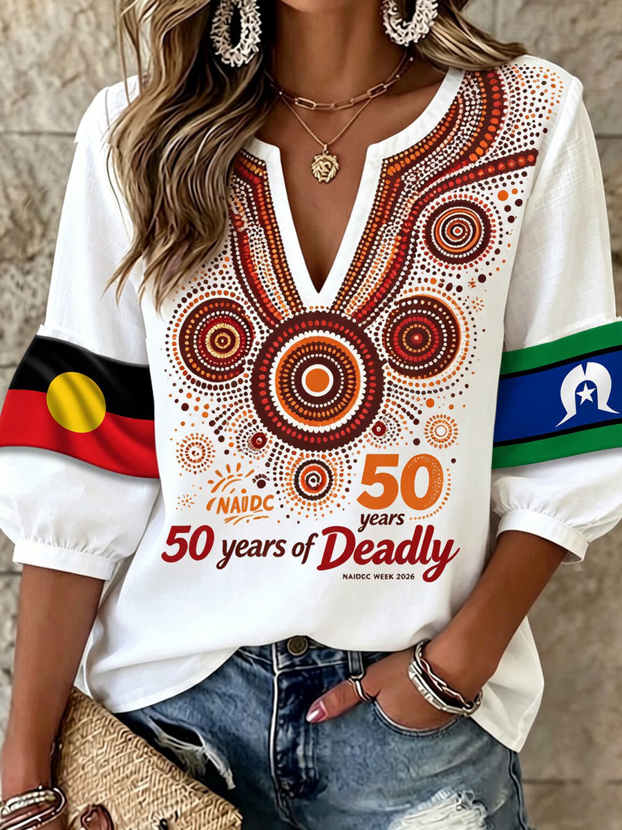 Women's Vintage Australian Art Print Casual Top