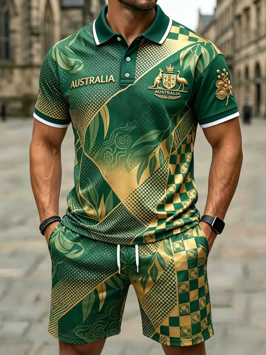 Men's Australian Football Lover Casual  Short Sleeve Shorts Set