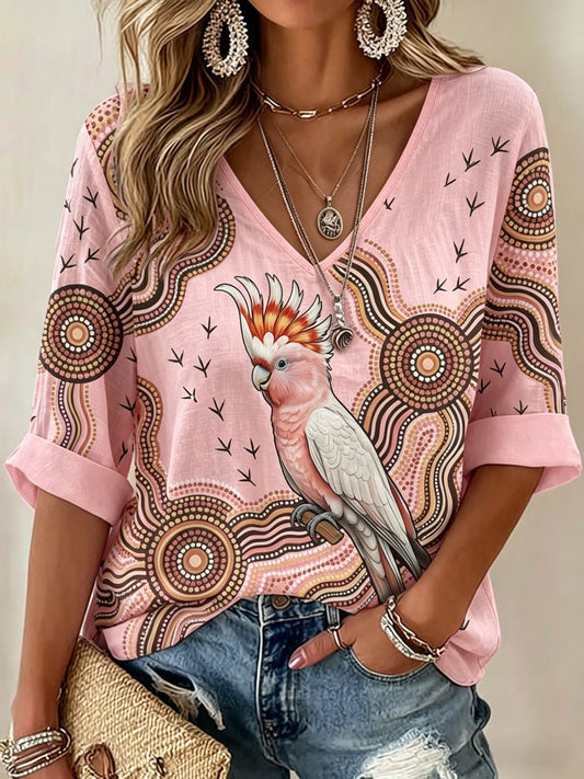 Women's AU Aboriginal Art NAIDOC Week V-Neck T-Shirt
