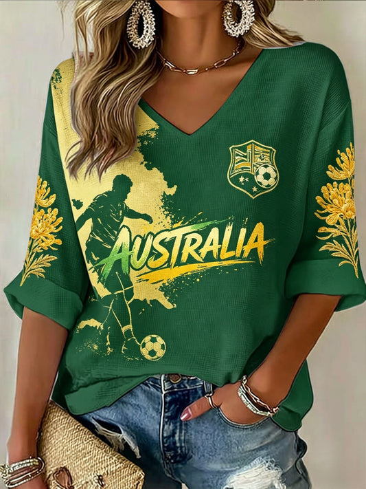 Women's Australia Football Lover Art Printed V-Neck T-Shirt