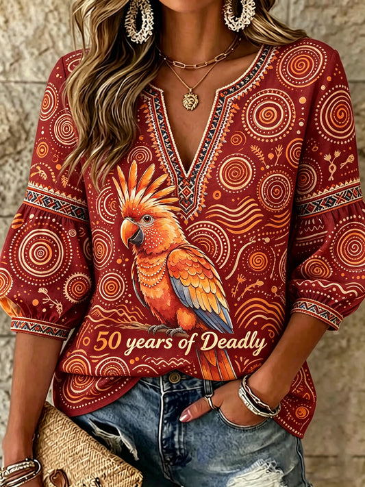 Women's Vintage Australian Art Print Casual Top
