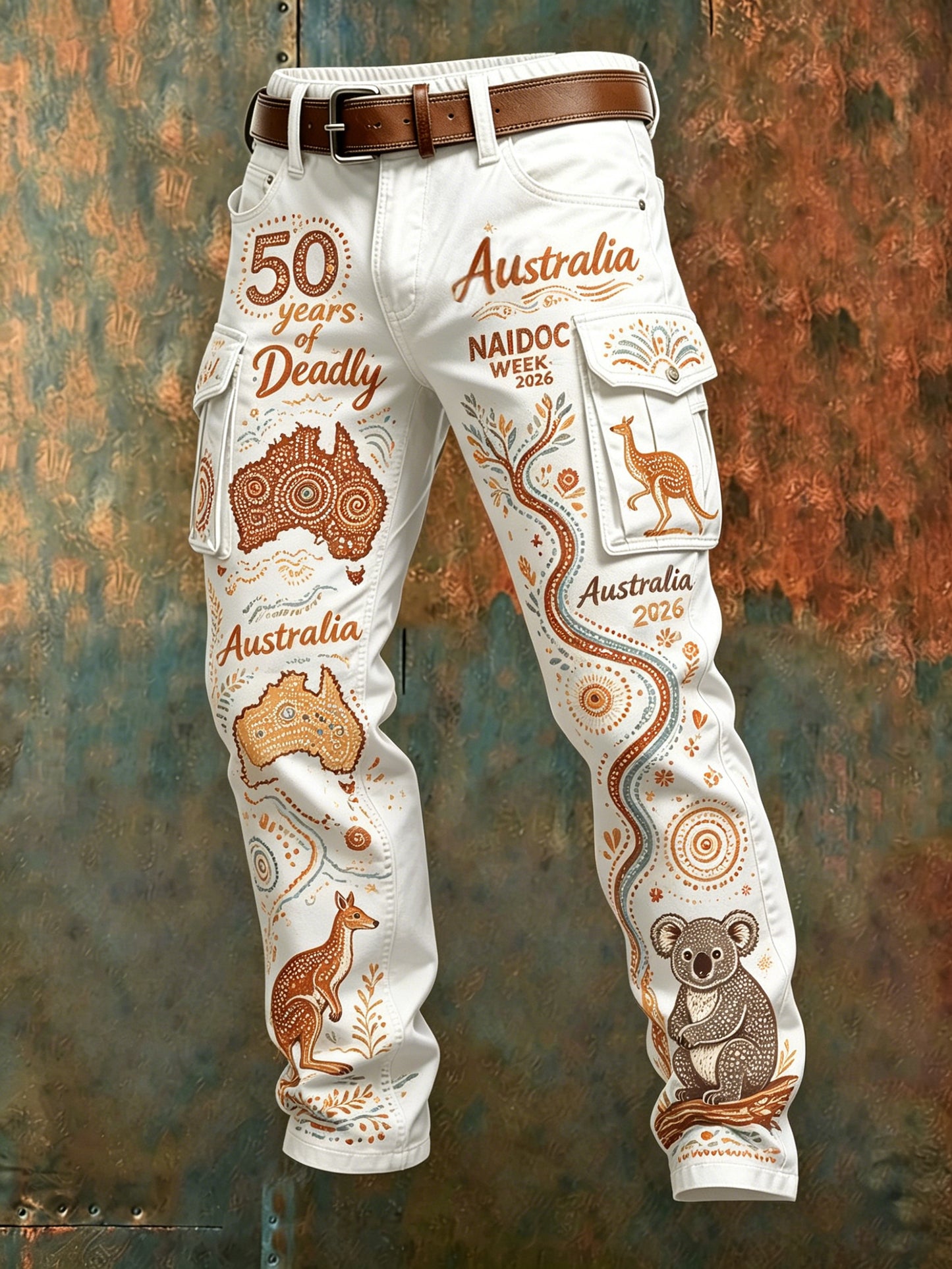 Men's Retro Australian Art Print  Business Style Casual Work Trousers