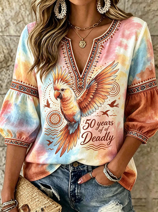 Women's Vintage Australian Art Print Casual Top