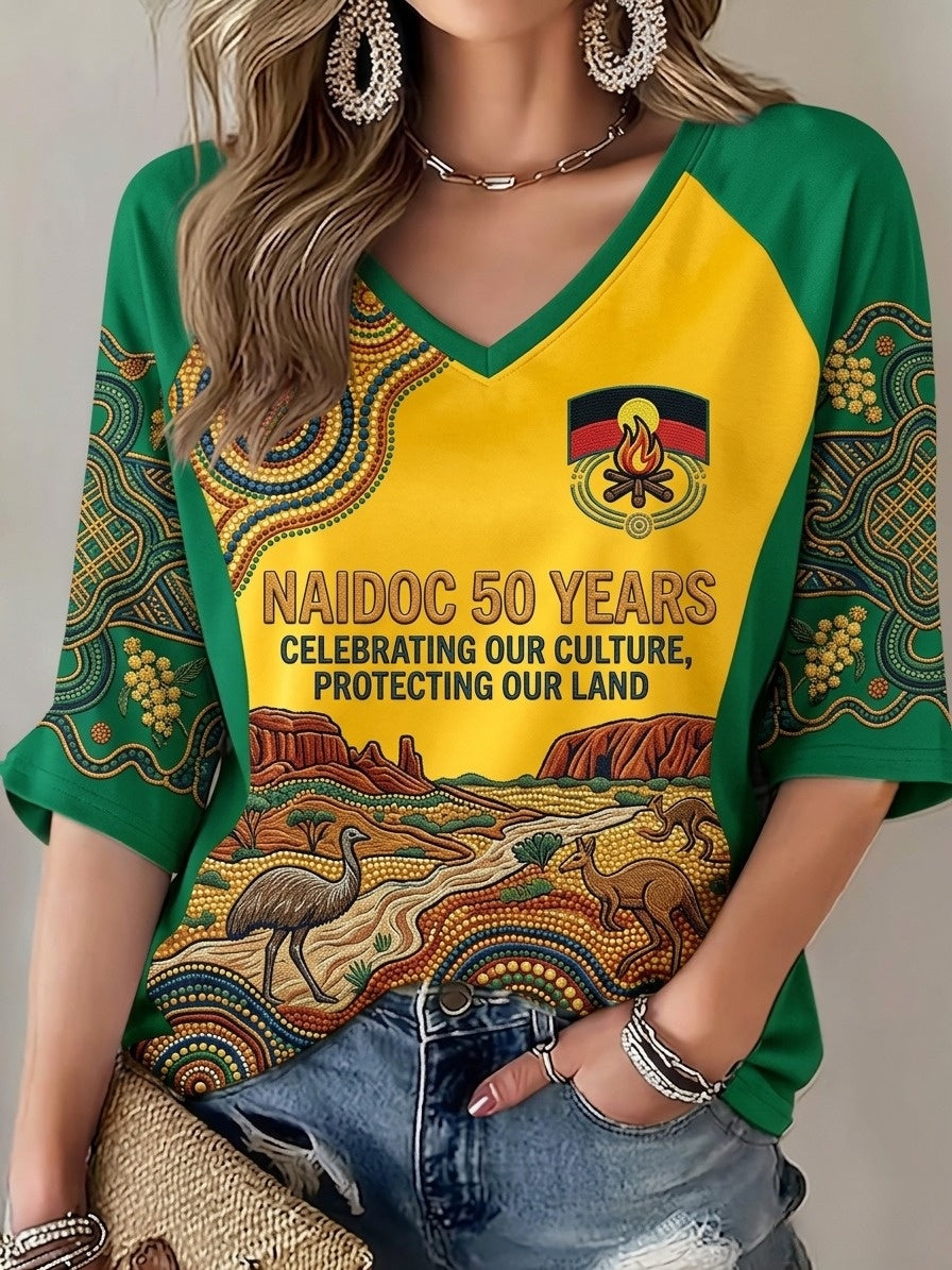 Women's Australia Football Lover Art Printed V-Neck T-Shirt