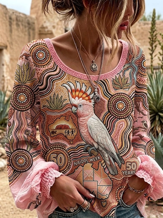 Women's AU Cockatoo Aboriginal Art NAIDOC Week Printed Top